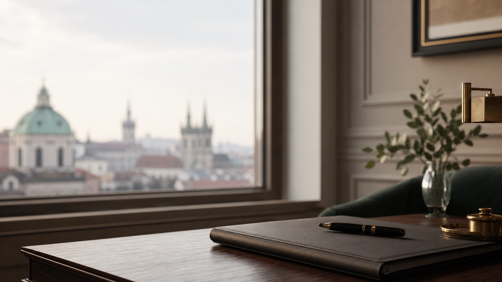 Detail pracovního stolu v advokátní kanceláři